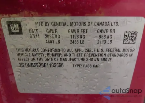 2014 Chevrolet Impala Limited Lt из США, поврежденный, VIN 2G1WB5E38E1185066